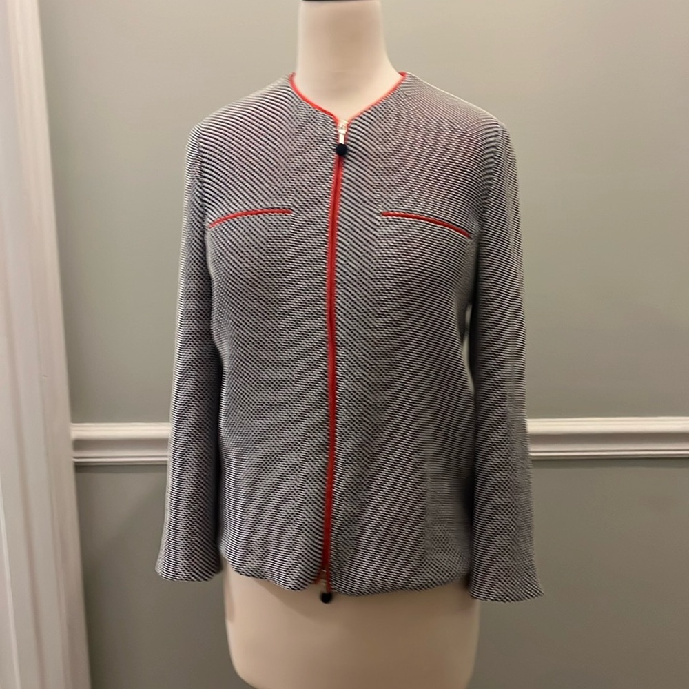 Giorgio Armani women’s blue and white textured zip up jacket or blazer.